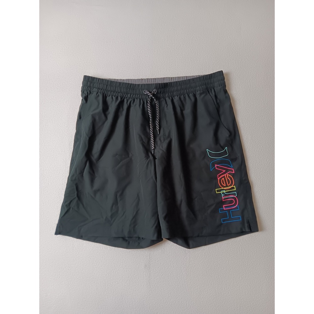 Hurley Mens Board Shorts XL Gray Rainbow Logo Swim Trunks‎ Elastic Waist Pocket